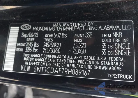 2024 Hyundai Santa Cruz Night from USA, damaged, VIN 5NTJCDAF7RH089167